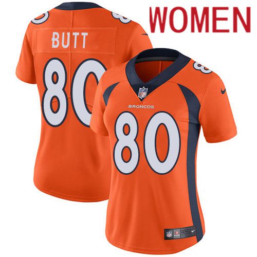 Women Denver Broncos #80 Jake Butt Orange Nike Vapor Limited NFL Jersey->women nfl jersey->Women Jersey